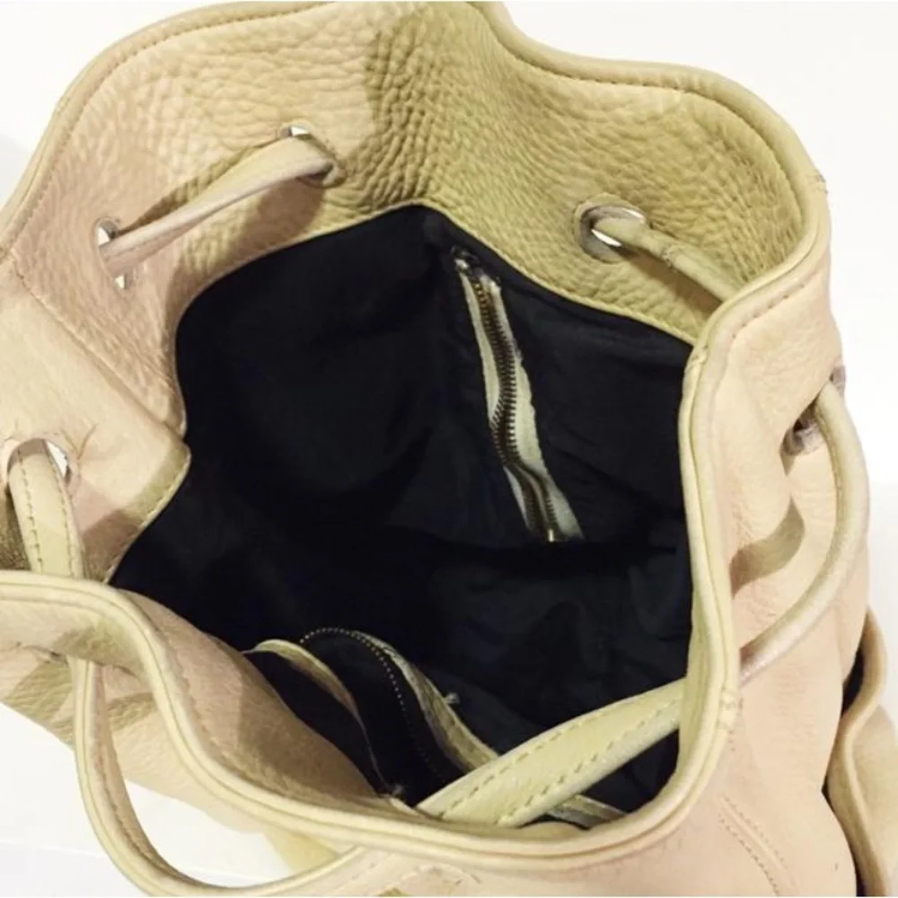 Genuine leather cream color handmade backpack sling bag drawstring vintage